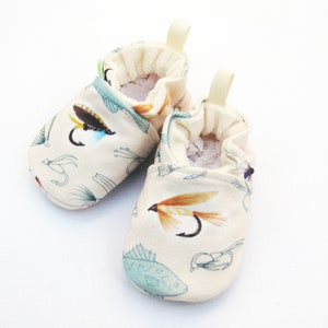 Organic Knits Vegan Fly Fishing / All Fabric Soft Sole Baby Shoes / Made to Order