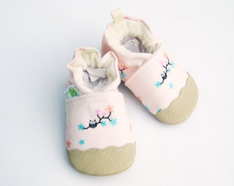 Eco-Canvas Vegan Tiny Owls / non-slip soft sole shoes / made to order / babies toddlers preschool