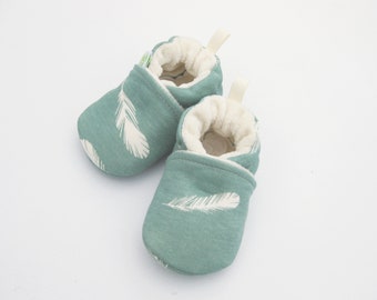 Organic Knits Vegan Mineral Feathers / All Fabric Soft Sole Baby Shoes / Made to Order