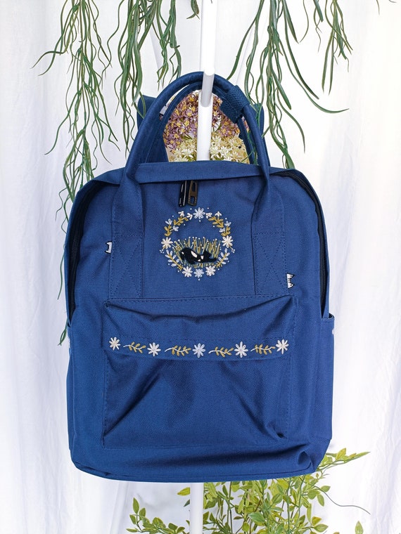Navy Blue Embroidered Backpack Embroidered Backpack in Navy Blue | Holderness & Bourne main image 3