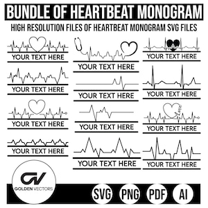 Heartbeat Monogram Svg Png Pdf bundle, Heart beat Svg Png Pdf, Heartbeat Clipart, Healthcare, Nurse SVG cut file cutting file