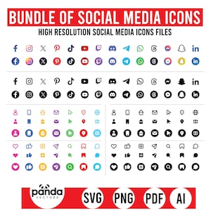 Bundel van Social Media Icons Svg, Social Media Icons Svg, kleurrijke pictogrammen Svg, transparante Social Media Icons Svg Instant Download