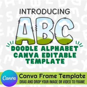 Canva Frame Doodle Alphabet UPPERCASE and Numbers, Editable Canva Letters template Custom Fill Pattern Digital Downloads