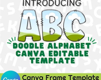 Canva frame doodle alfabet HOOFDLETTERS en cijfers, bewerkbare sjabloon Canva Letters Aangepast opvulpatroon Digitale downloads