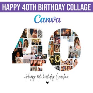 Plantilla de collage de fotos para el 40.° cumpleaños, regalo personalizado para el 40.° cumpleaños para ella, para él, collage con el número 40, regalo familiar, regalo de cumpleaños, Canva