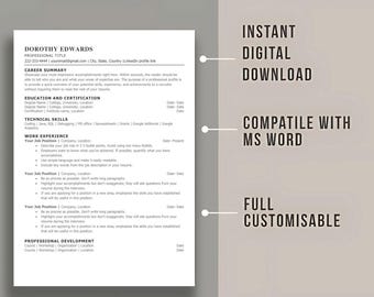 ATS対応履歴書テンプレート | Word、Pages、Googleドキュメント | ミニマルでシンプルな履歴書デザイン | ミニマルな履歴書 | シンプルな履歴書 | ベーシックな履歴書