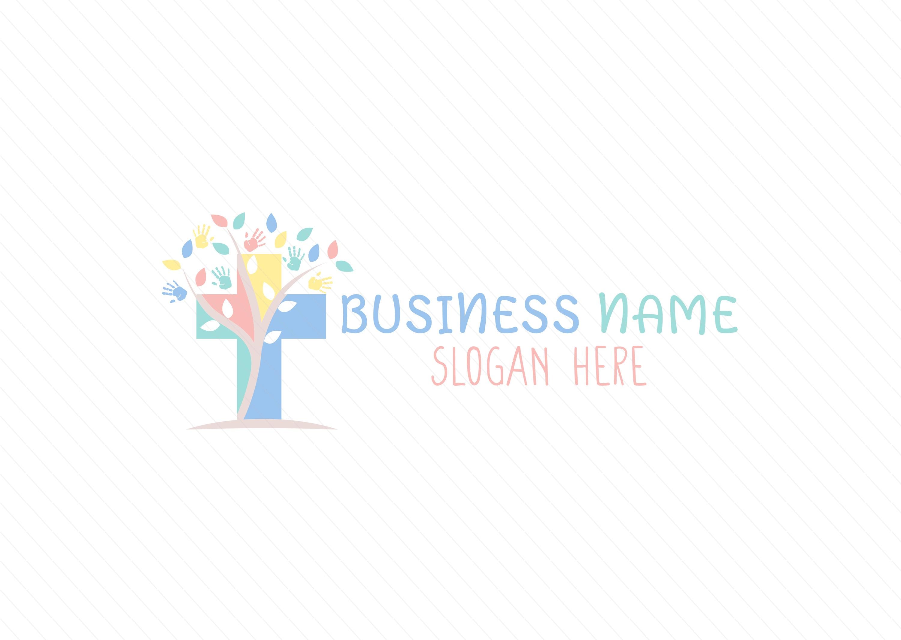 Modern Colorful Cross Preschool Logo - Faith Nursery & Kindergarten Logo - Kids Handprint Design - Daycare Logo - Education Logo - Image 4