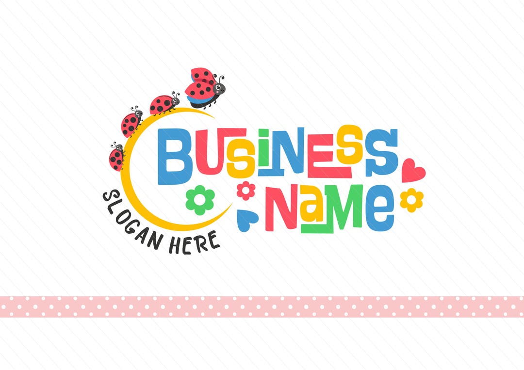 Colorful Ladybug Logo – Cute Kids Logo with Flowers & Hearts | Daycare, Children's Boutique, Pediatrician, Counseling Logo