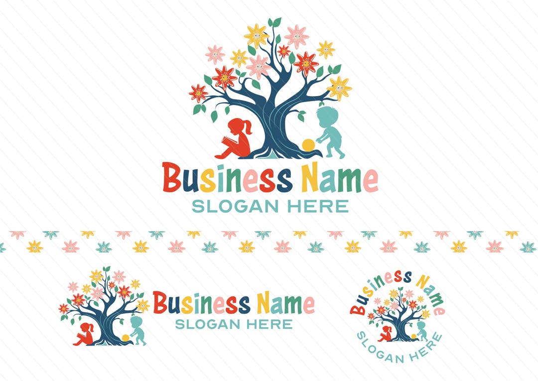 Modern Tree Flower Logo - Preschool, Kindergarten, School, Education, Daycare, Childcare Branding - Image 1