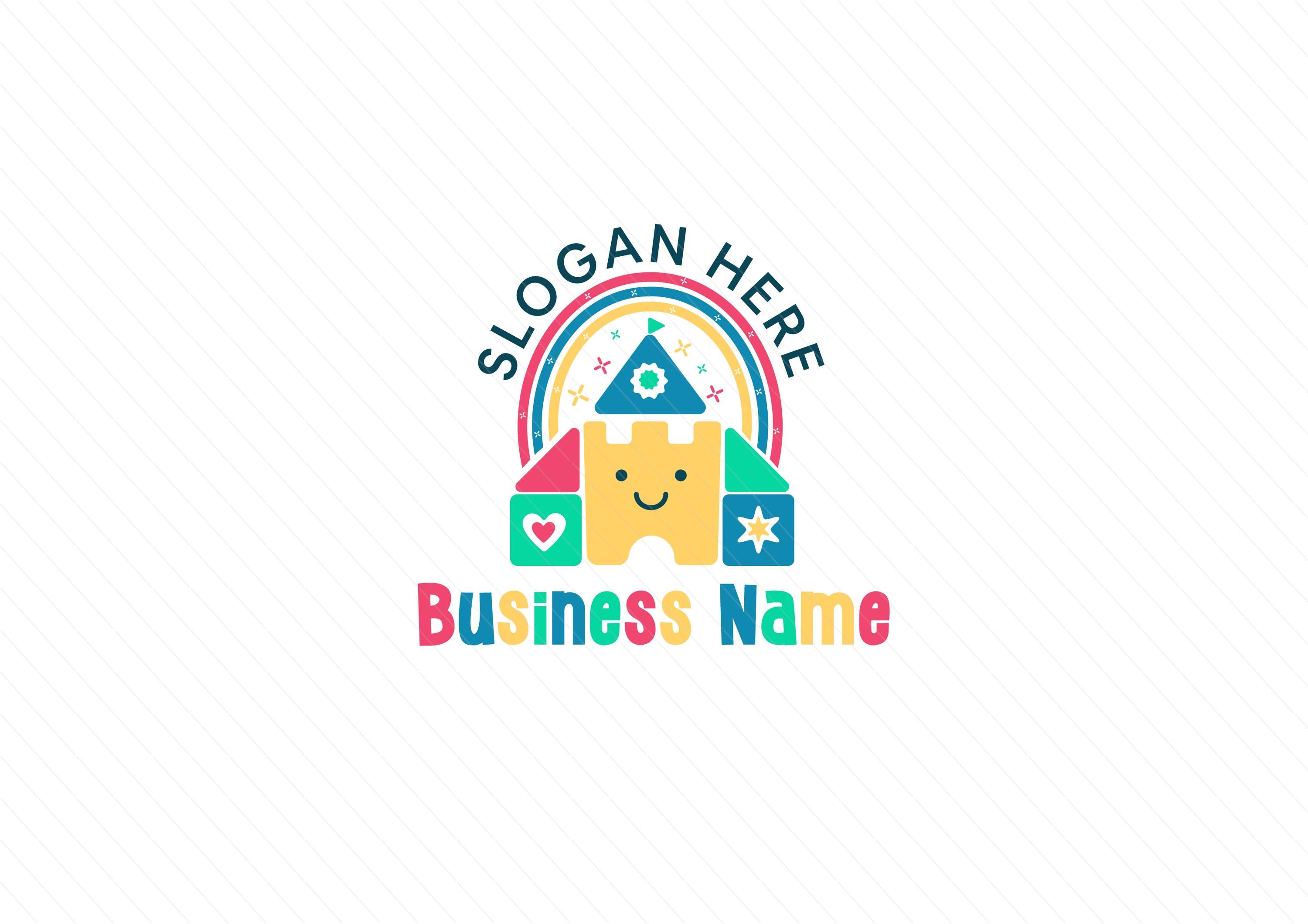 Colorful playful castle and rainbow logo with stars and flowers - Playground Logo - Preschool Logo - Education logo - Kids Party - Image 4
