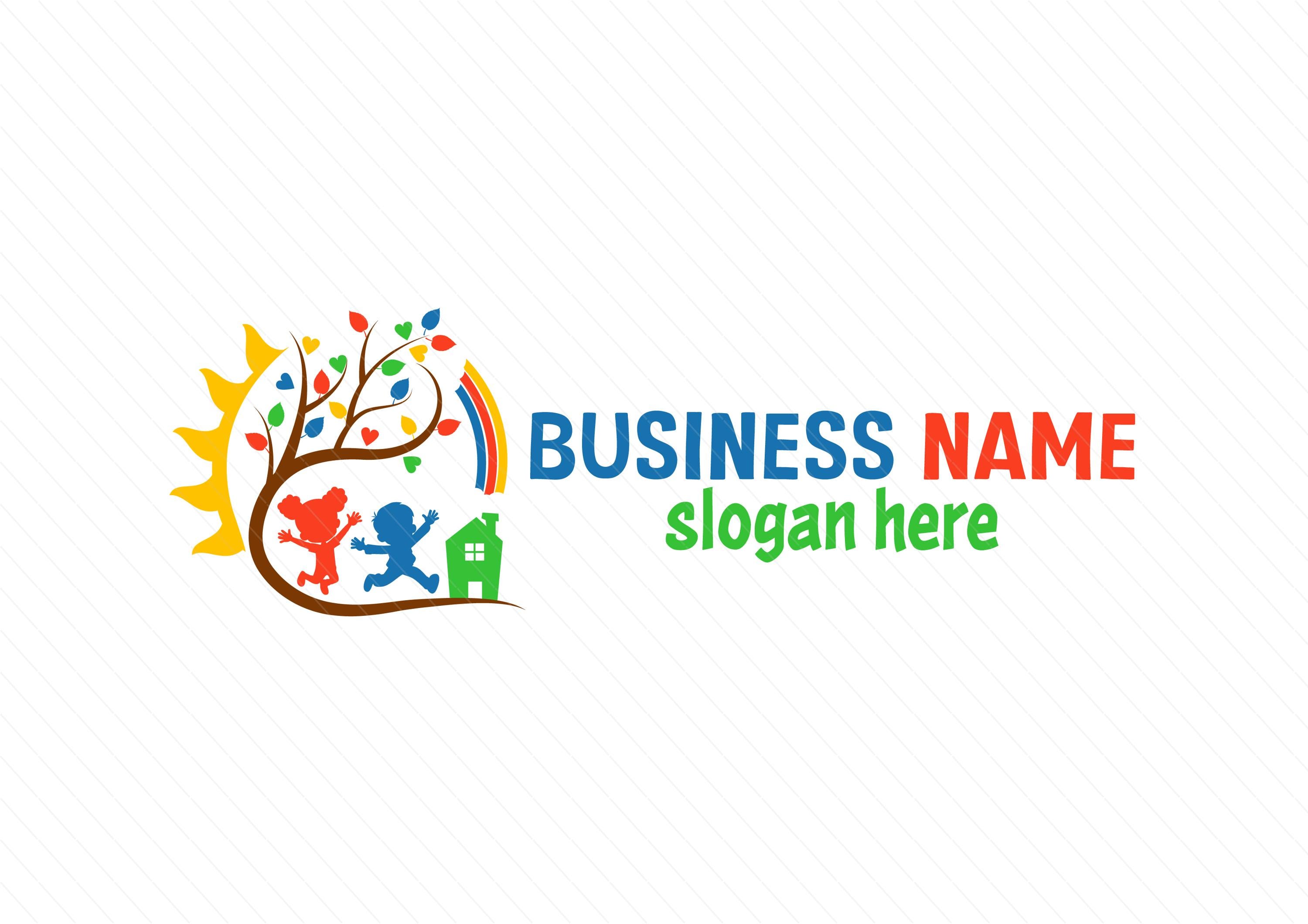 Colorful Rainbow and Sun with a Heart leafs logo, with happy children - Education Logo - Preschool Logo - DayCare Logo - Image 3