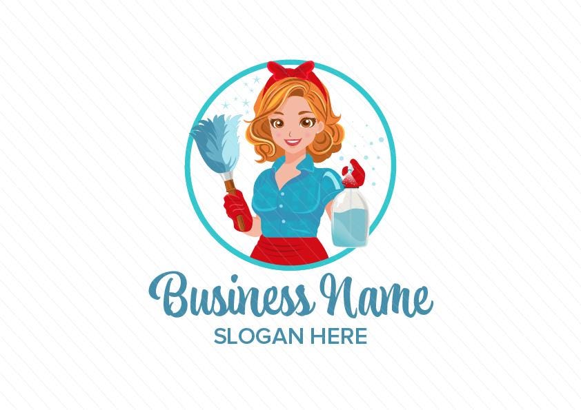 Beautiful Female Cleaning Character Logo – Maid, Janitor & Housekeeper Logo Design - Image 4