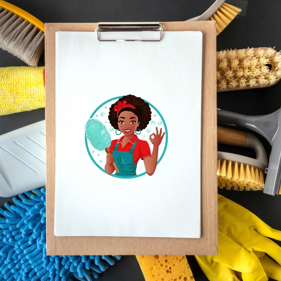 Digital Download of an African American Cleaning Female Character - Maid Cartoon Character - Housekeeper Illustration - Image 5