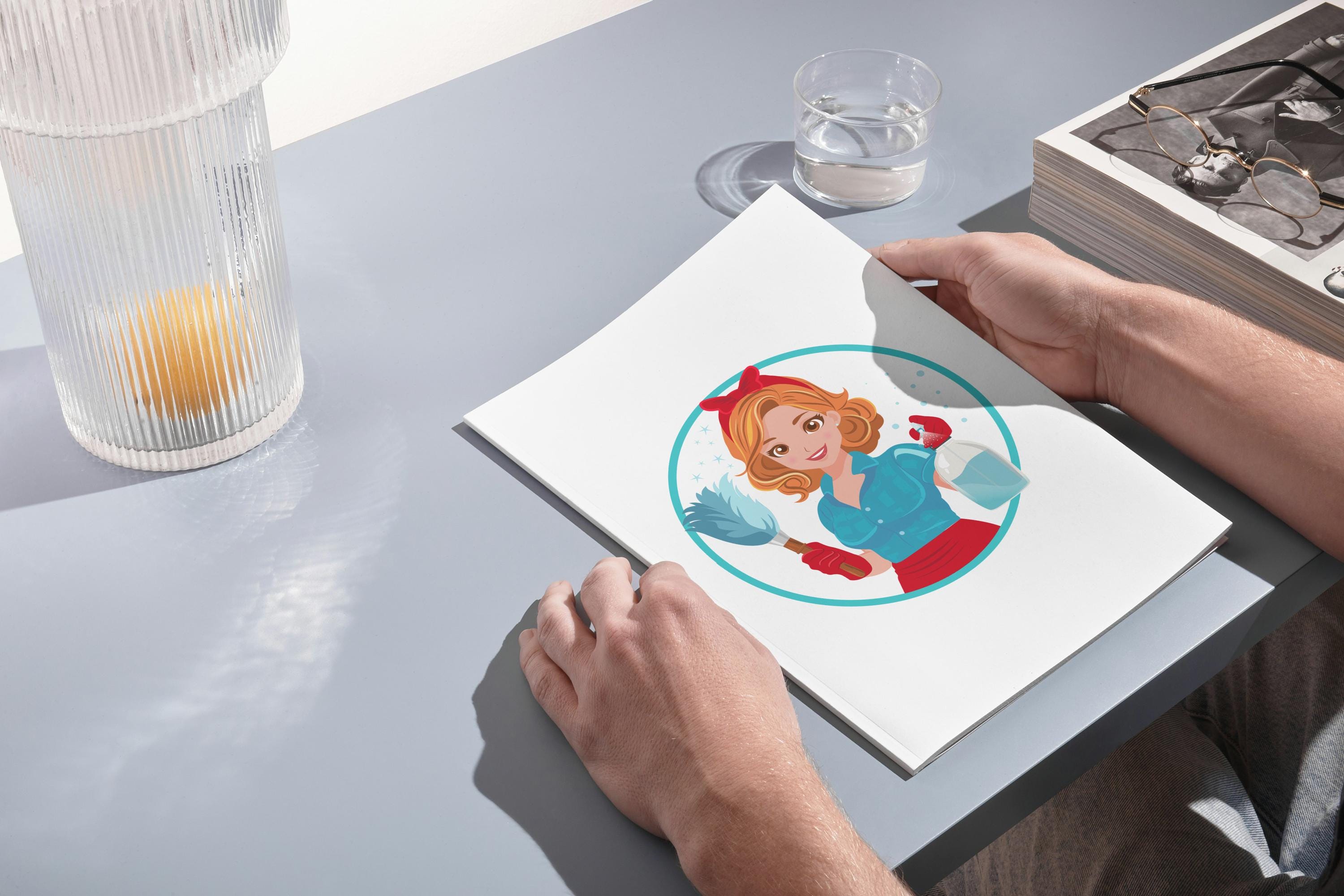 Digital Download of a Cleaning Female Character - Maid Cartoon Character - Housekeeper Illustration - Image 3
