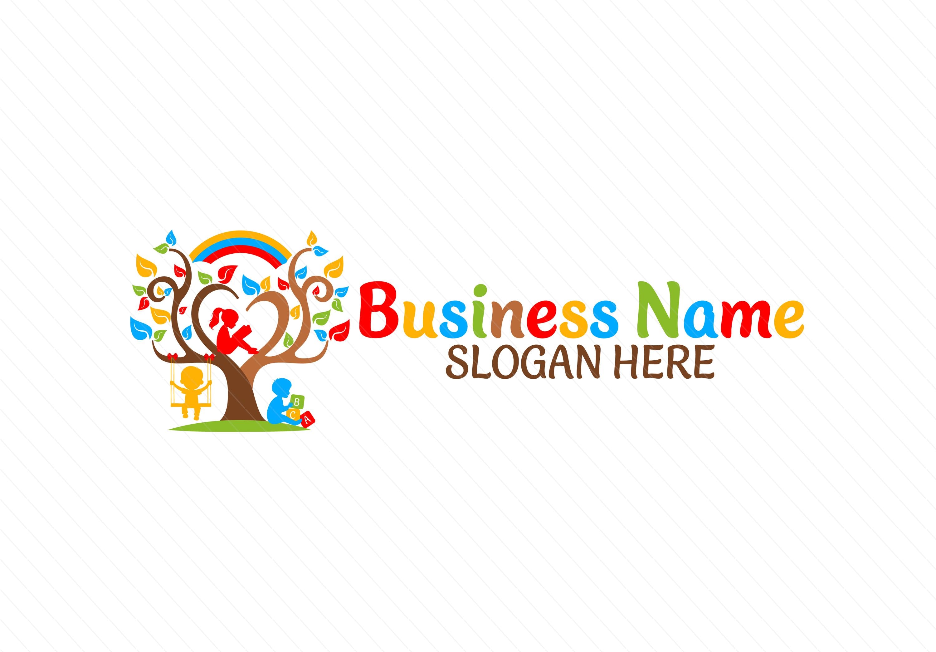 Colorful Heart Tree Logo with Children Playing – Preschool & Daycare Branding - Image 3