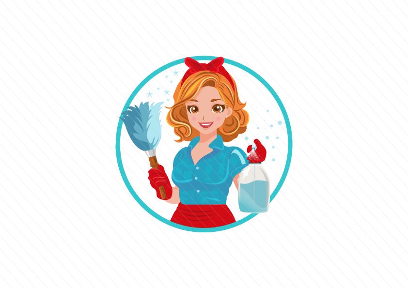Beautiful Female Cleaning Character Logo – Maid, Janitor & Housekeeper Logo Design - Image 3
