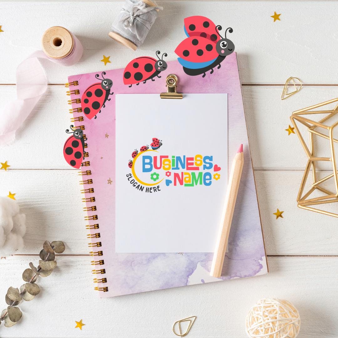 Colorful Ladybug Logo – Cute Kids Logo with Flowers & Hearts | Daycare, Children's Boutique, Pediatrician, Counseling Logo - Image 2