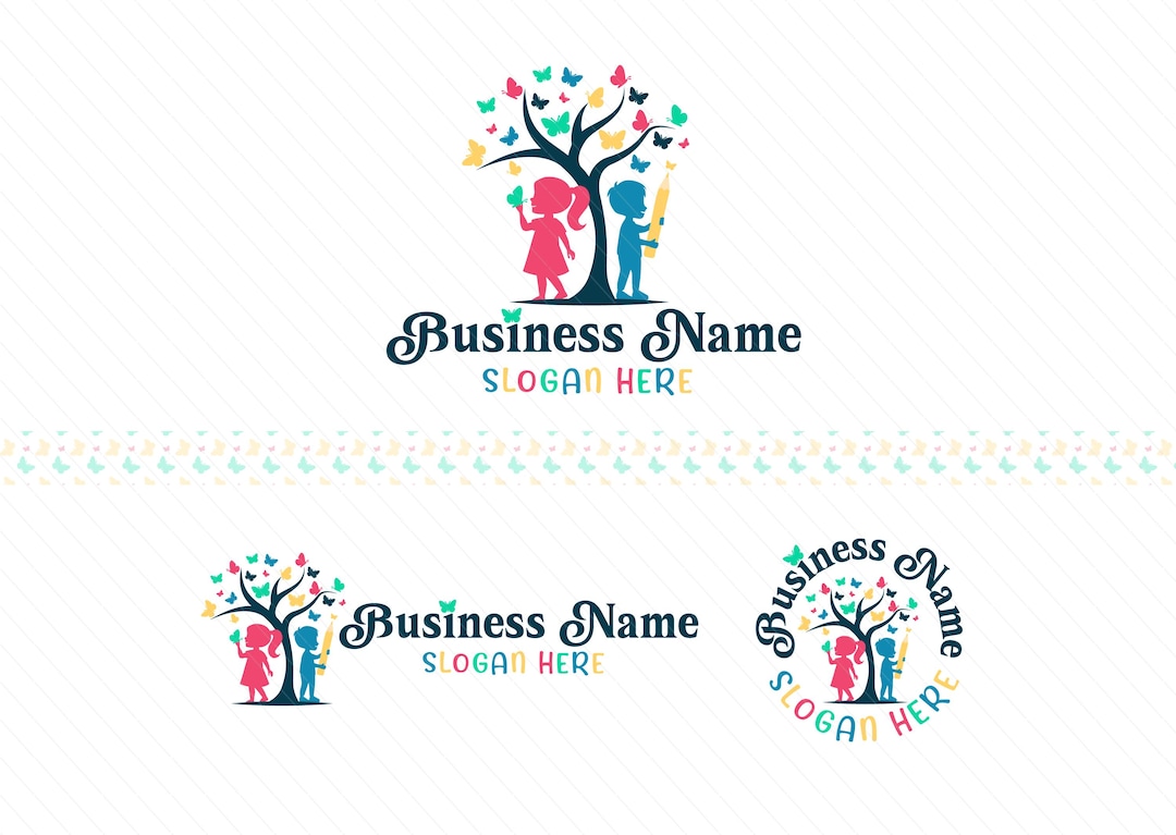 Butterflies Tree and Kids Logo – Preschool, Daycare & Education Logo Design