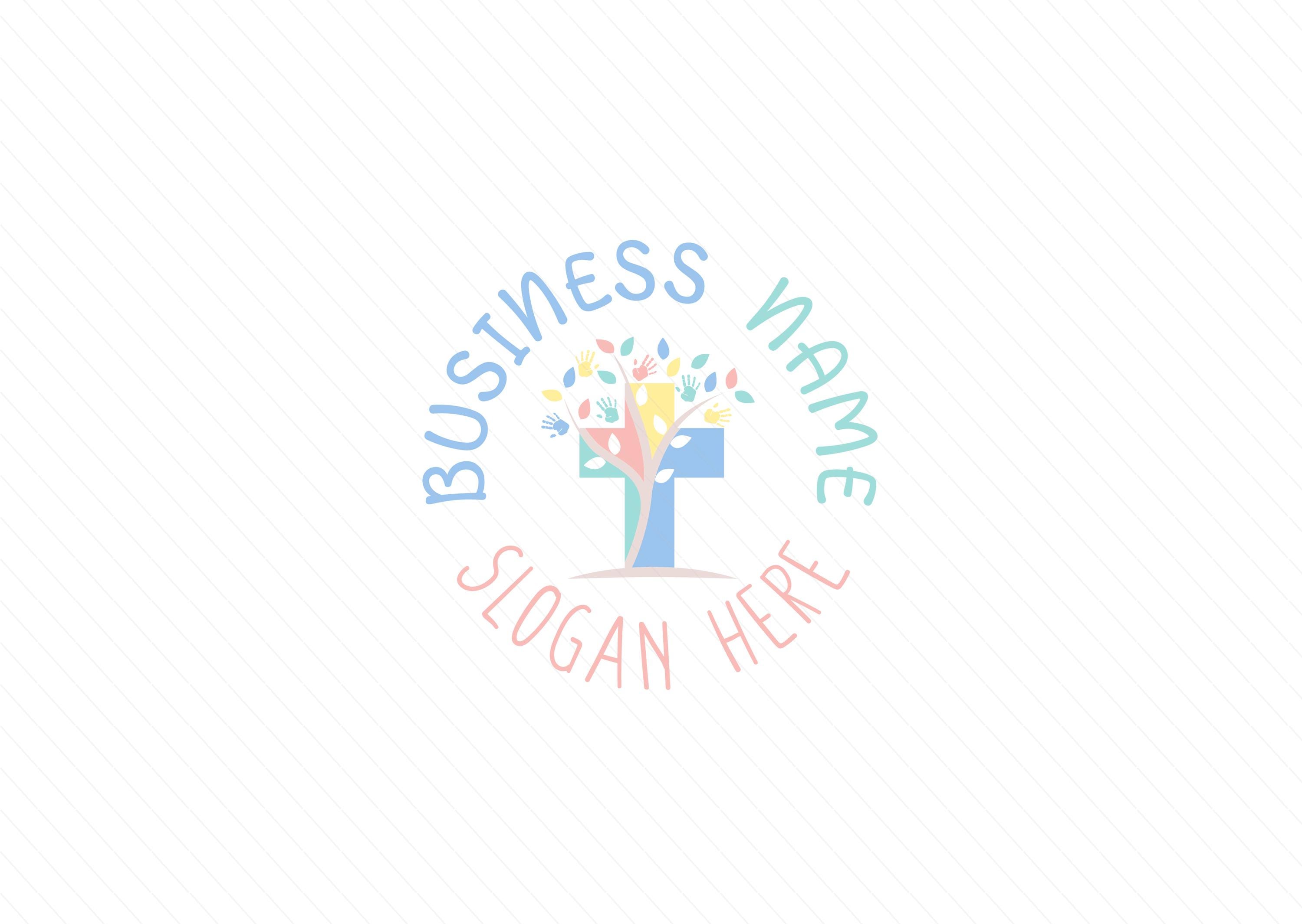 Modern Colorful Cross Preschool Logo - Faith Nursery & Kindergarten Logo - Kids Handprint Design - Daycare Logo - Education Logo - Image 3