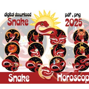 Snake Horoscope 2025 Illustration - Digital Download Files - Snake Zodiac - Cartoon Horoscope