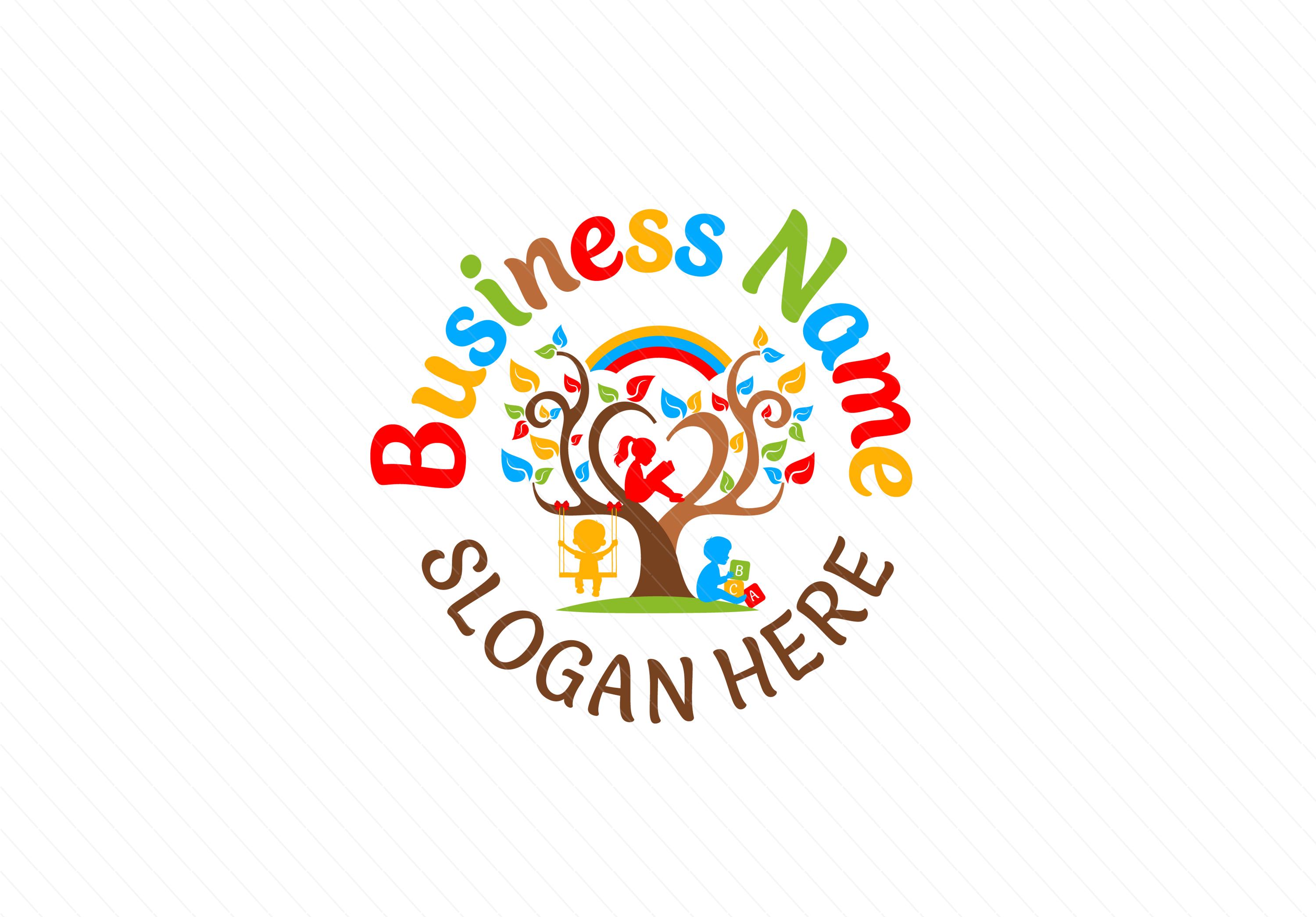 Colorful Heart Tree Logo with Children Playing – Preschool & Daycare Branding - Image 4