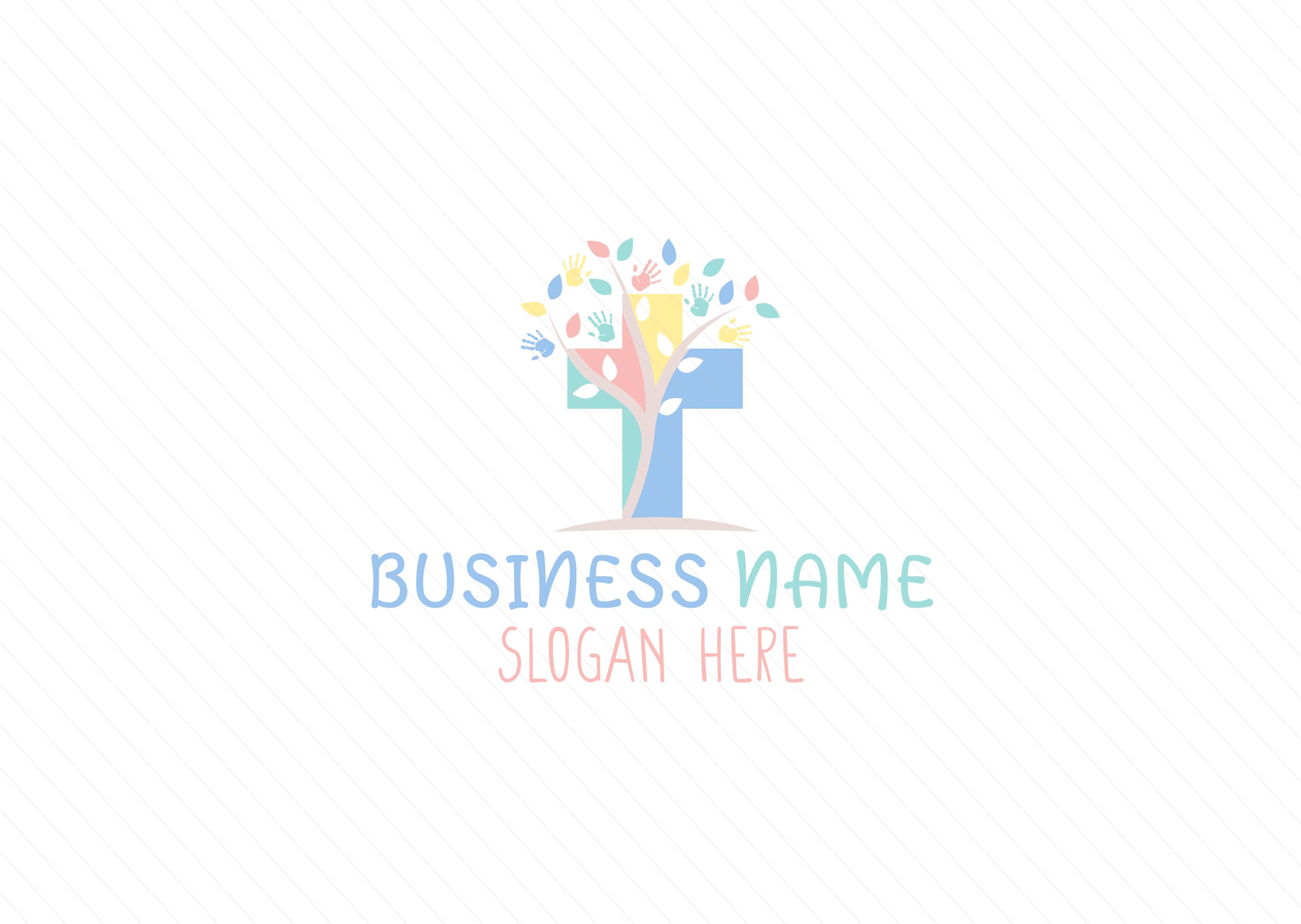 Modern Colorful Cross Preschool Logo - Faith Nursery & Kindergarten Logo - Kids Handprint Design - Daycare Logo - Education Logo - Image 2