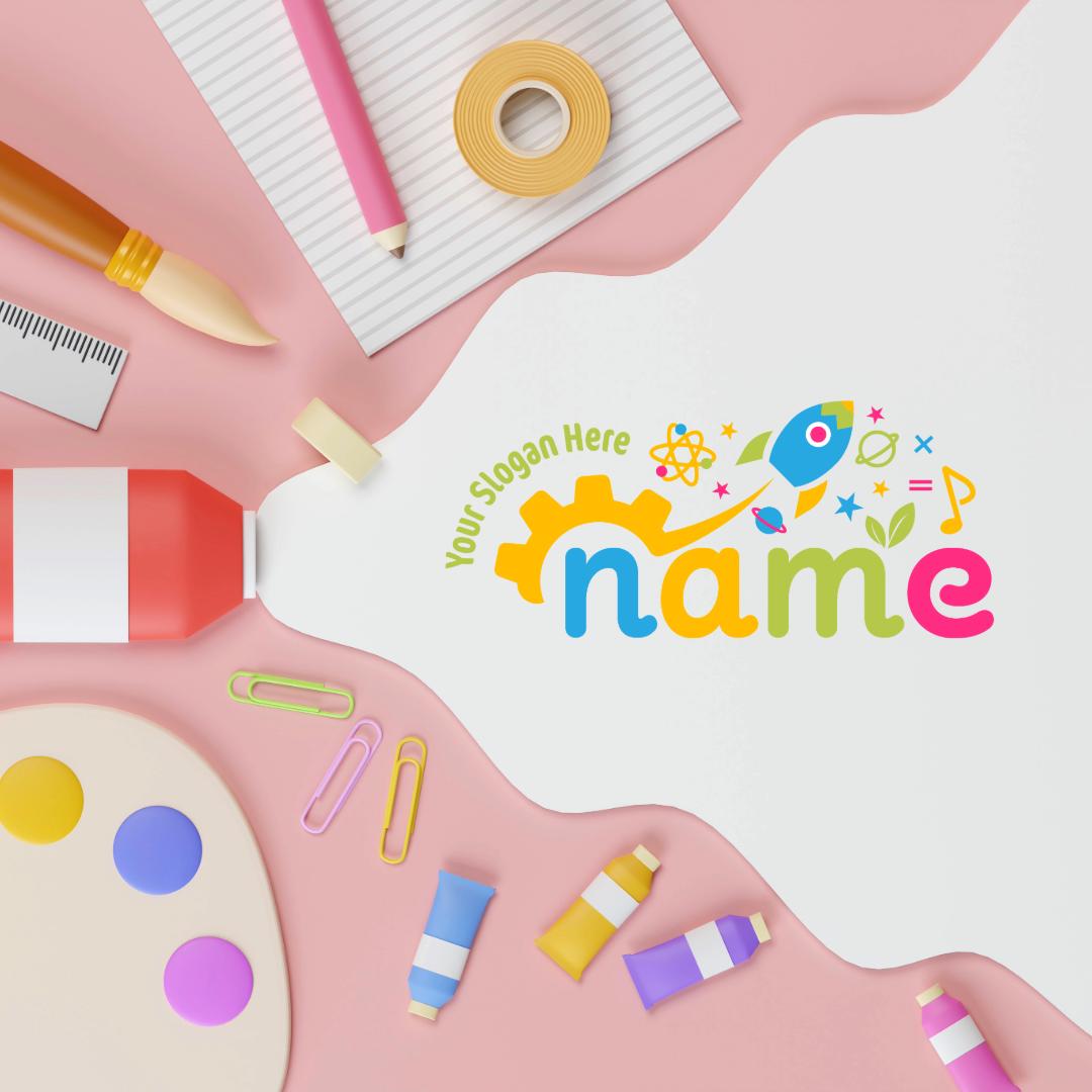 Colorful STEM Science Kids Logo - Ready-Made Educational Logo with Rocket, Planets | Montessori Learning, Educational Toys Branding - Image 4