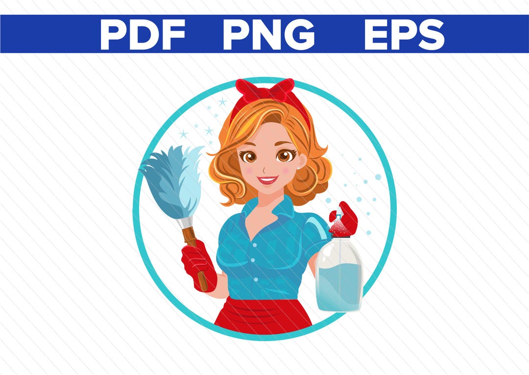Digital Download of a Cleaning Female Character - Maid Cartoon Character - Housekeeper Illustration - Image 1
