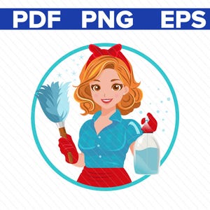 Digital Download of a Cleaning Female Character - Maid Cartoon Character - Housekeeper Illustration
