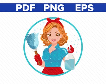 Digital Download of a Cleaning Female Character - Maid Cartoon Character - Housekeeper Illustration