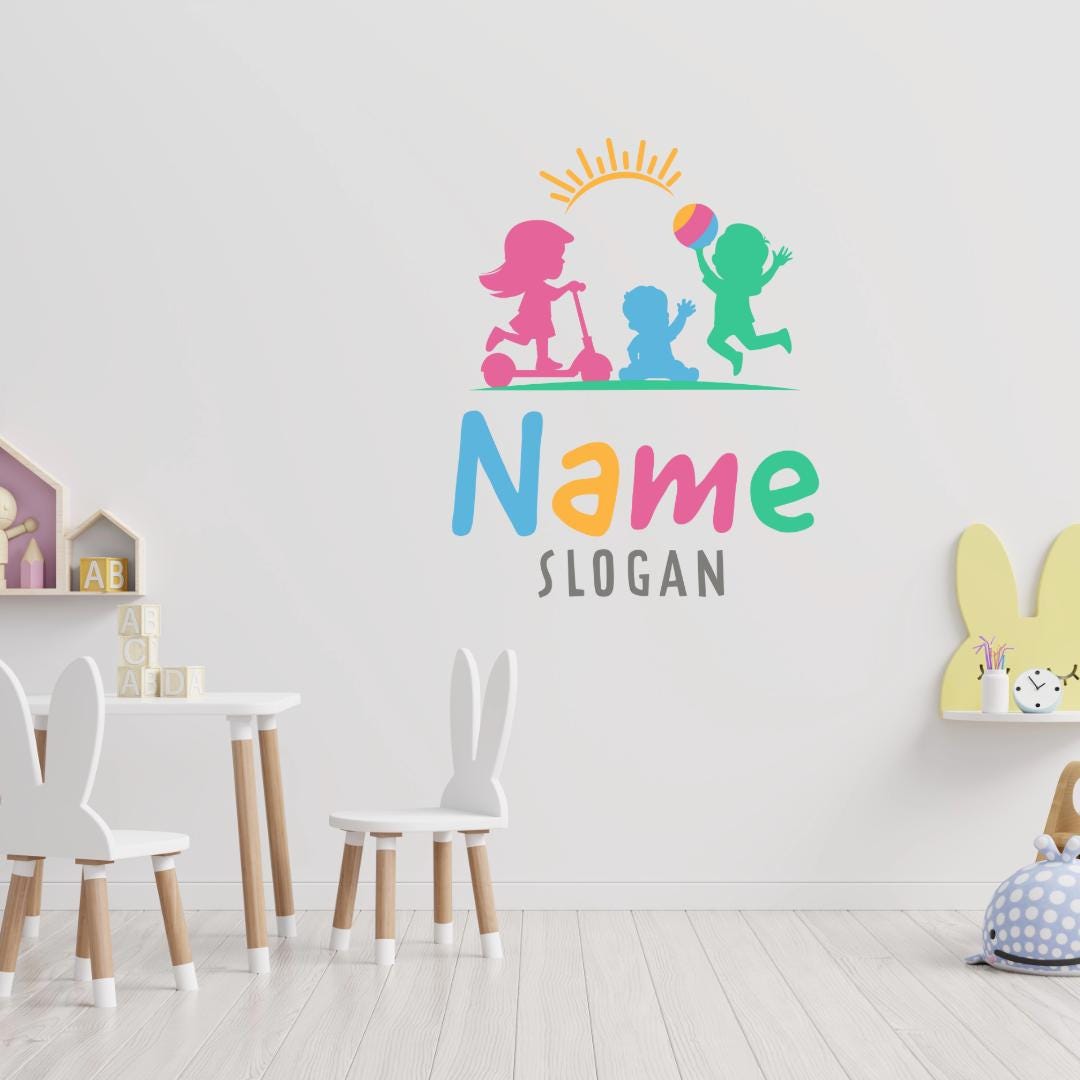 Playful Kids Logo - Scooter Girl, Boy with a ball and a Toddler with Sun Above | Childcare, Kindergarten and Activity Center Logo - Image 5