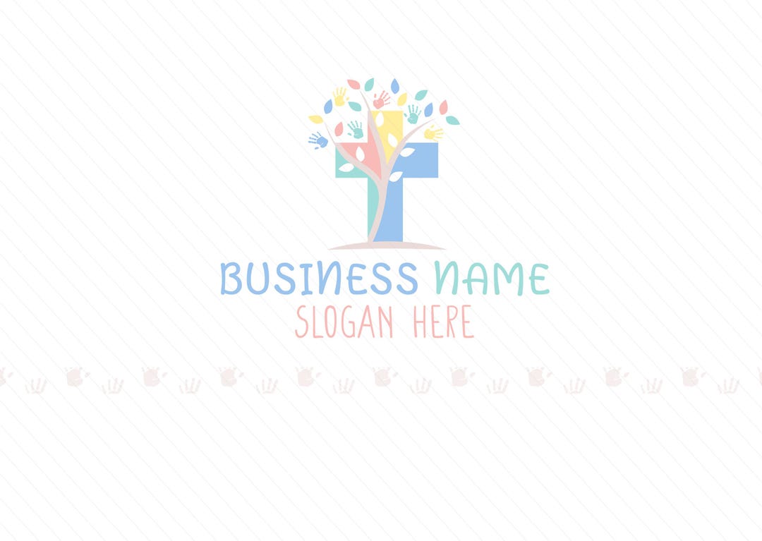 Modern Colorful Christian Preschool Logo - Faith Nursery & Kindergarten Logo - Kids Handprint Design - Daycare Logo - Education Logo - Image 1