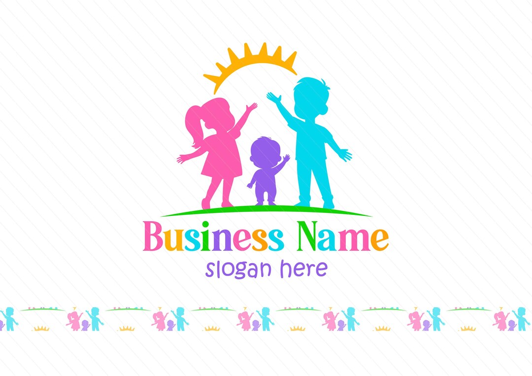Three Happy children under the sun Logo - Preschool Logo - Daycare Logo - Nursery Logo - Faith Kids logo
