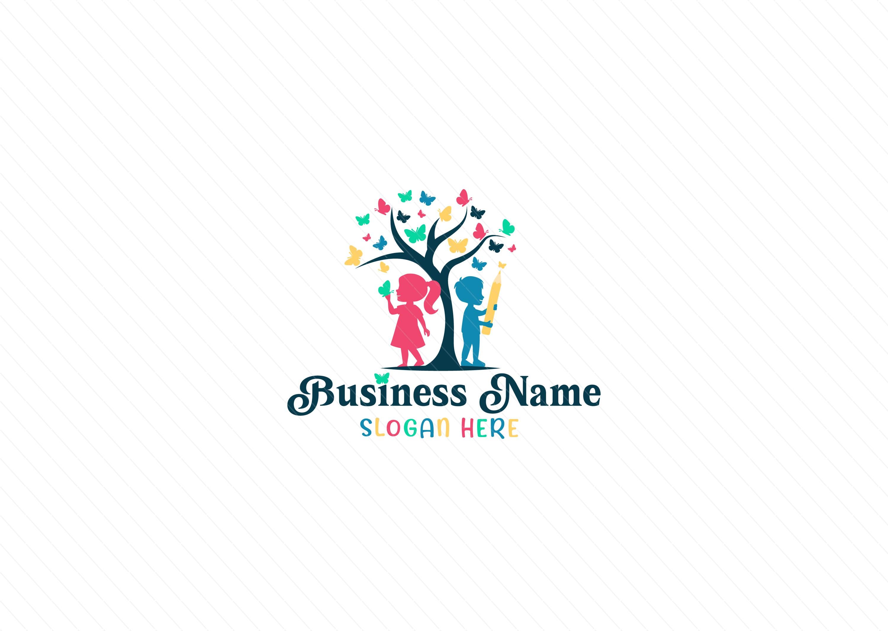 Butterflies Tree and Kids Logo – Preschool, Daycare & Education Logo Design - Image 3