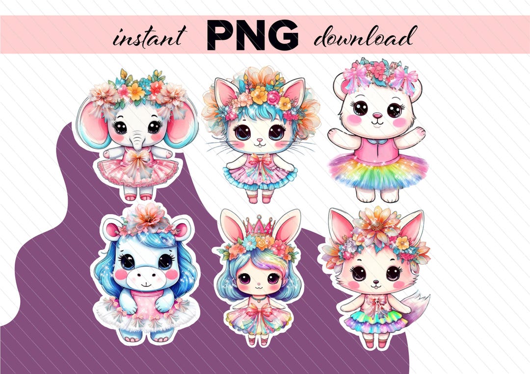 6 Cute Ballet Animals Clipart | Instant Download | PNG & PDF Files