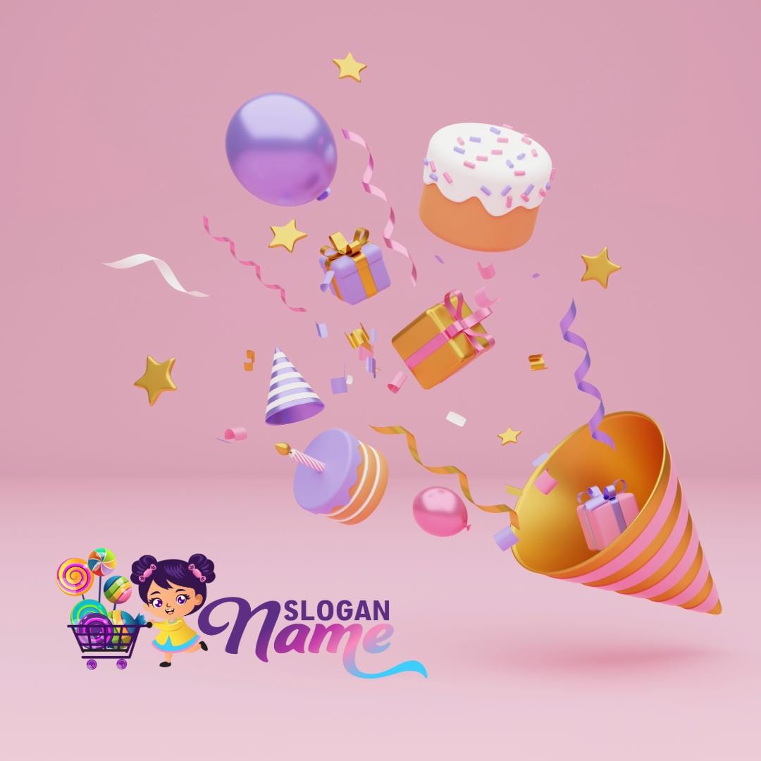 Colorful Candy Shop Logo – Cute Girl Pushing a Shopping Cart Full of Sweets – Party Candy Bar Logo Design - Image 6