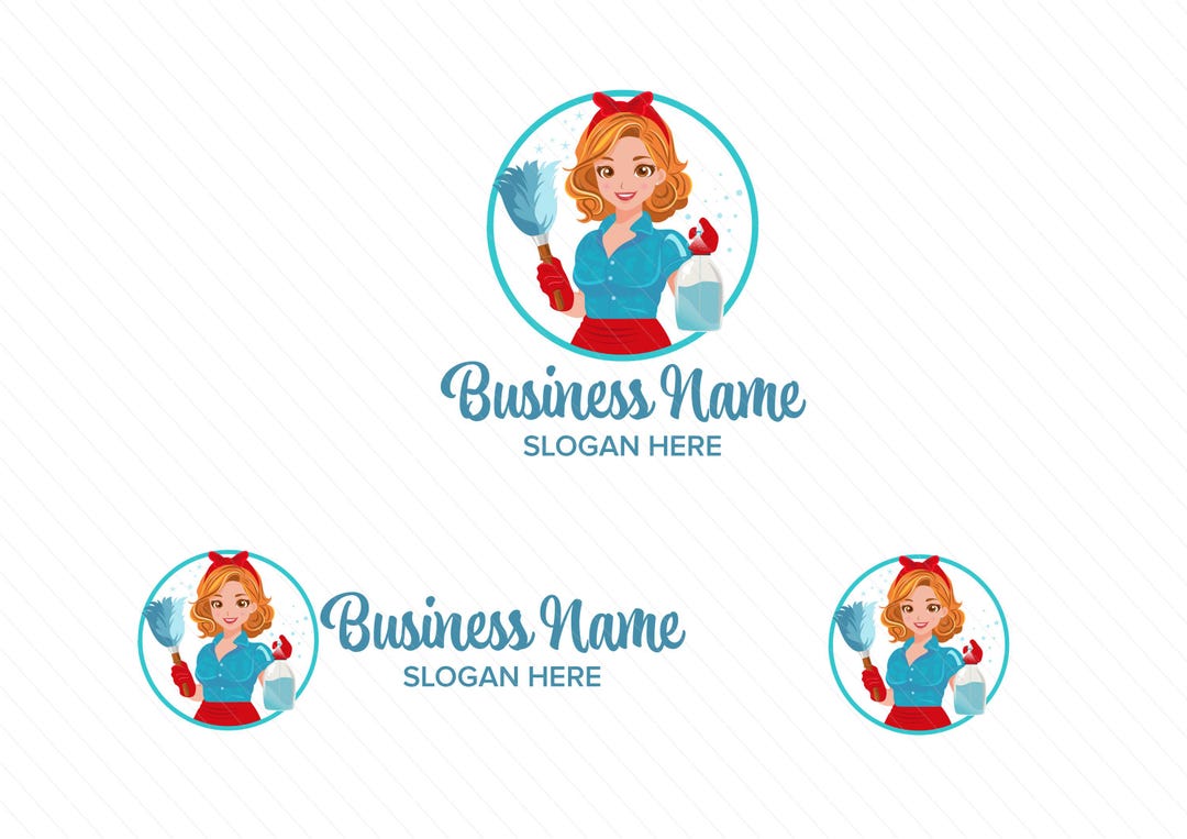 Beautiful Female Cleaning Character Logo – Maid, Janitor & Housekeeper Logo Design