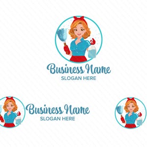 Beautiful Female Cleaning Character Logo – Maid, Janitor & Housekeeper Logo Design