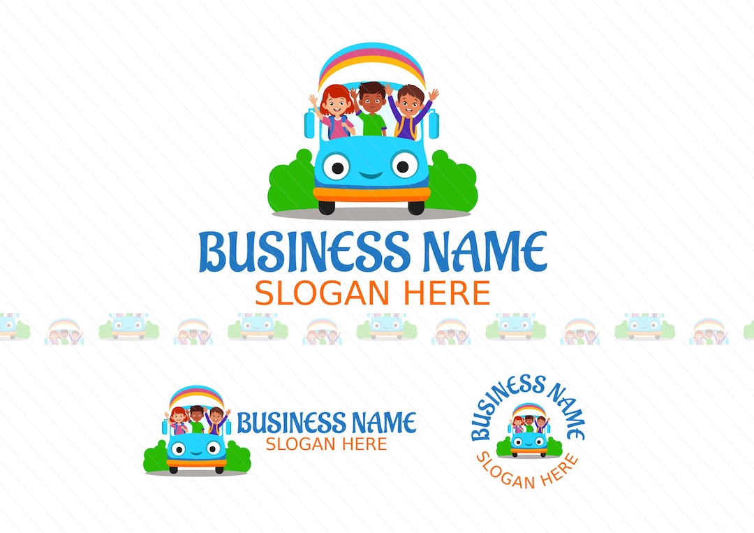 Rainbow Transportation Children Logo - Car Kids logo - Kids Bus Logo - School Bus - Children Commute logo