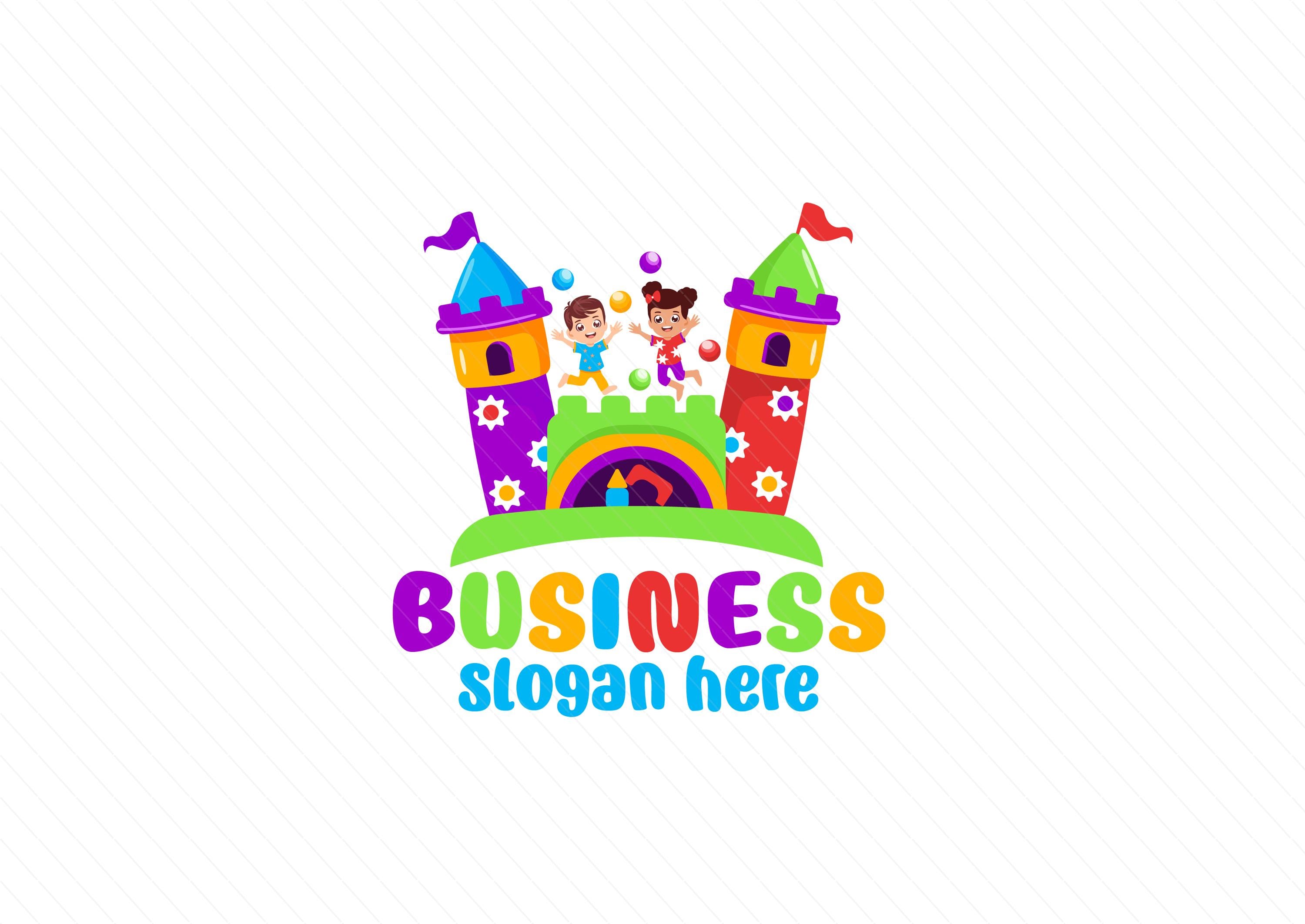 Colorful Premade Bouncy Castle Logo - Party Kids, Softplay, Playground, Ball Pit Branding - Image 2