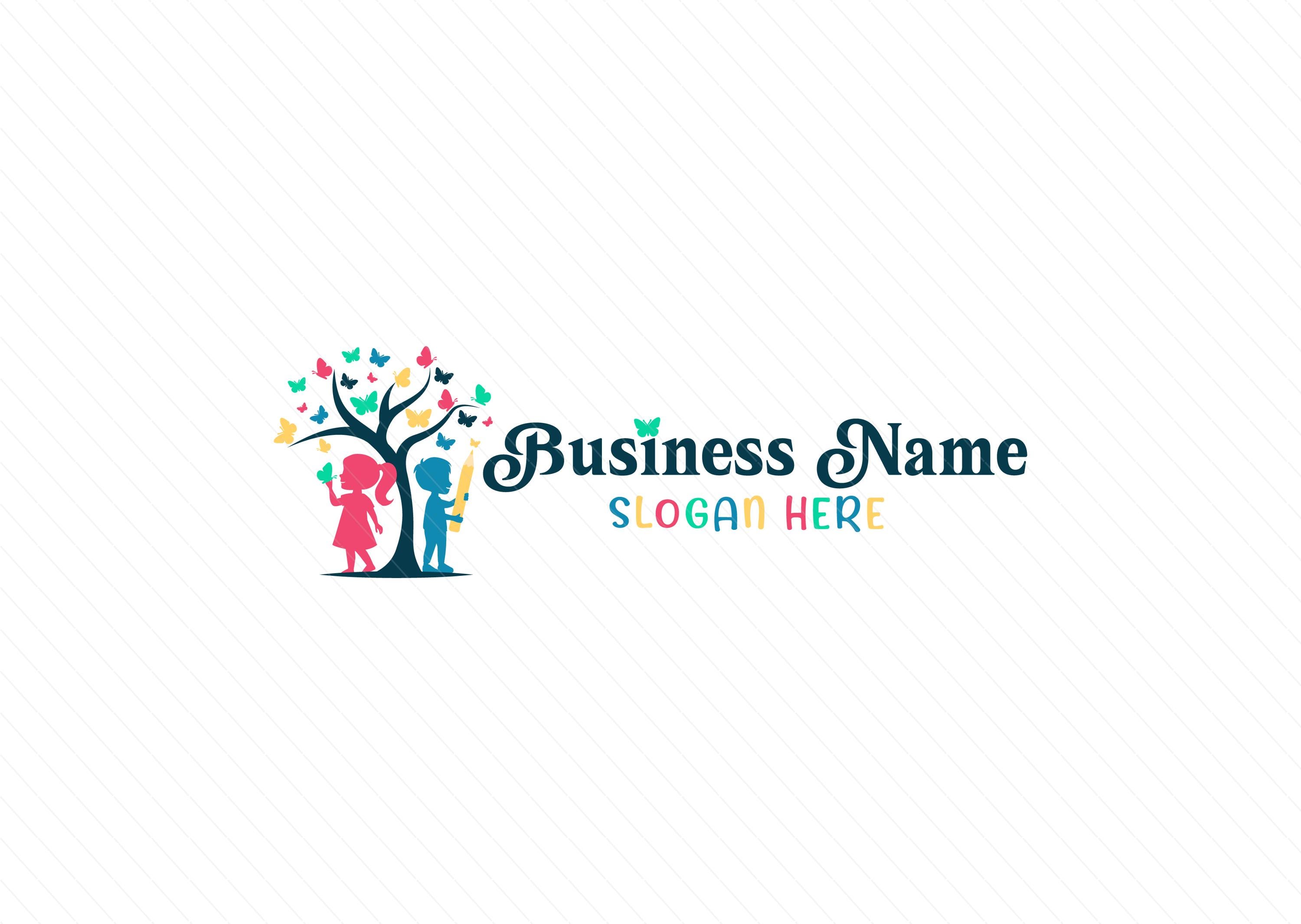 Butterflies Tree and Kids Logo – Preschool, Daycare & Education Logo Design - Image 2