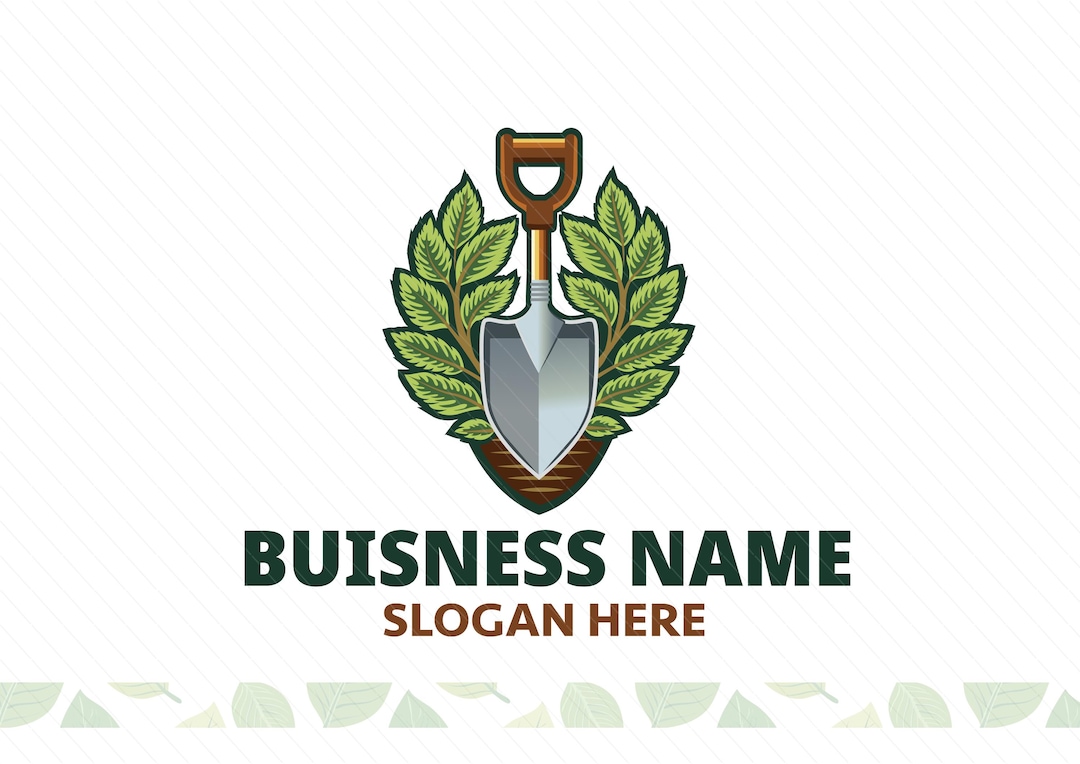 Gardening Logo with Shovel and Leaves | Landscaping Business Logo | Green Garden Logo Design