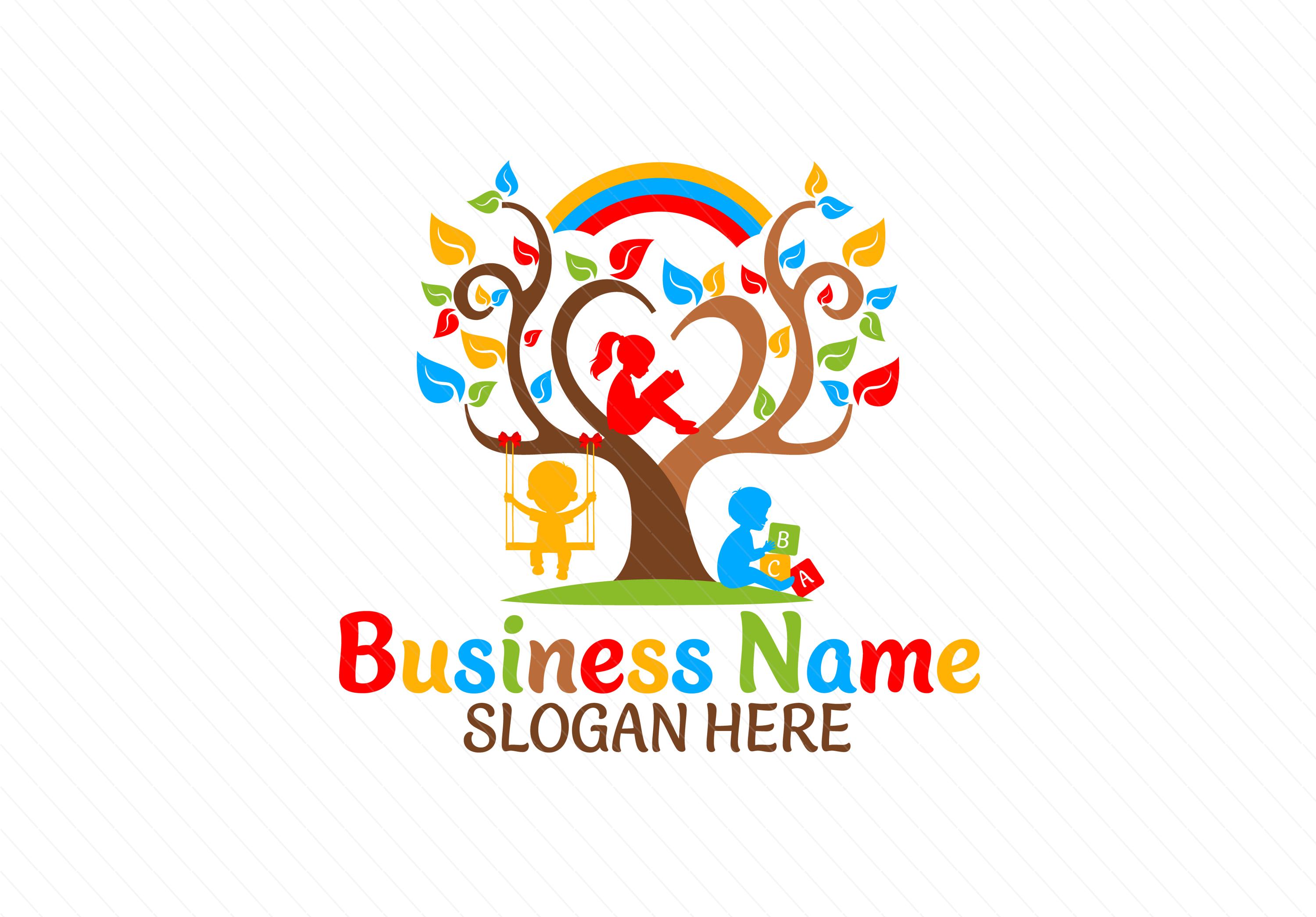 Colorful Heart Tree Logo with Children Playing – Preschool & Daycare Branding - Image 2