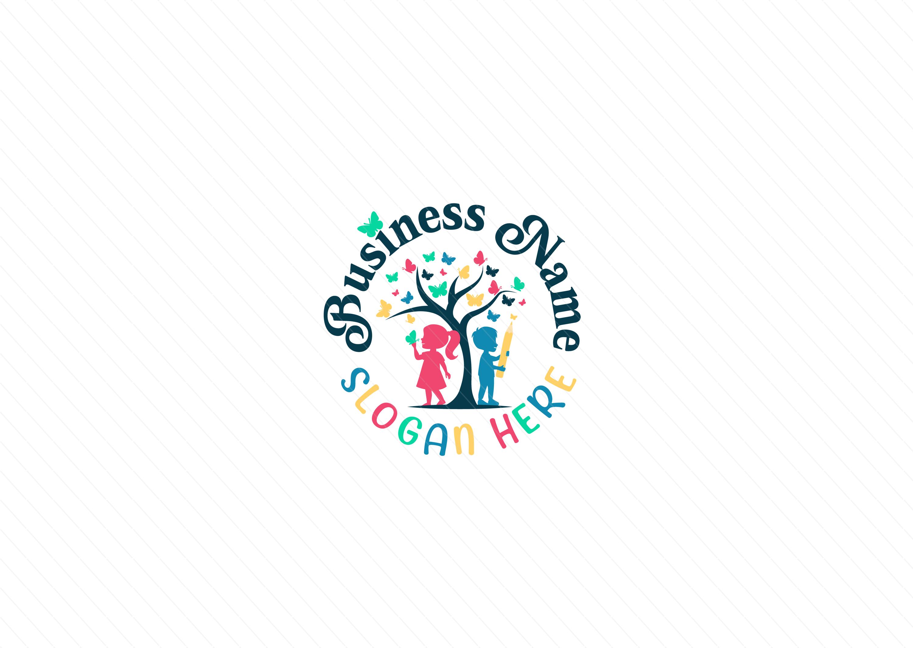 Butterflies Tree and Kids Logo – Preschool, Daycare & Education Logo Design - Image 4