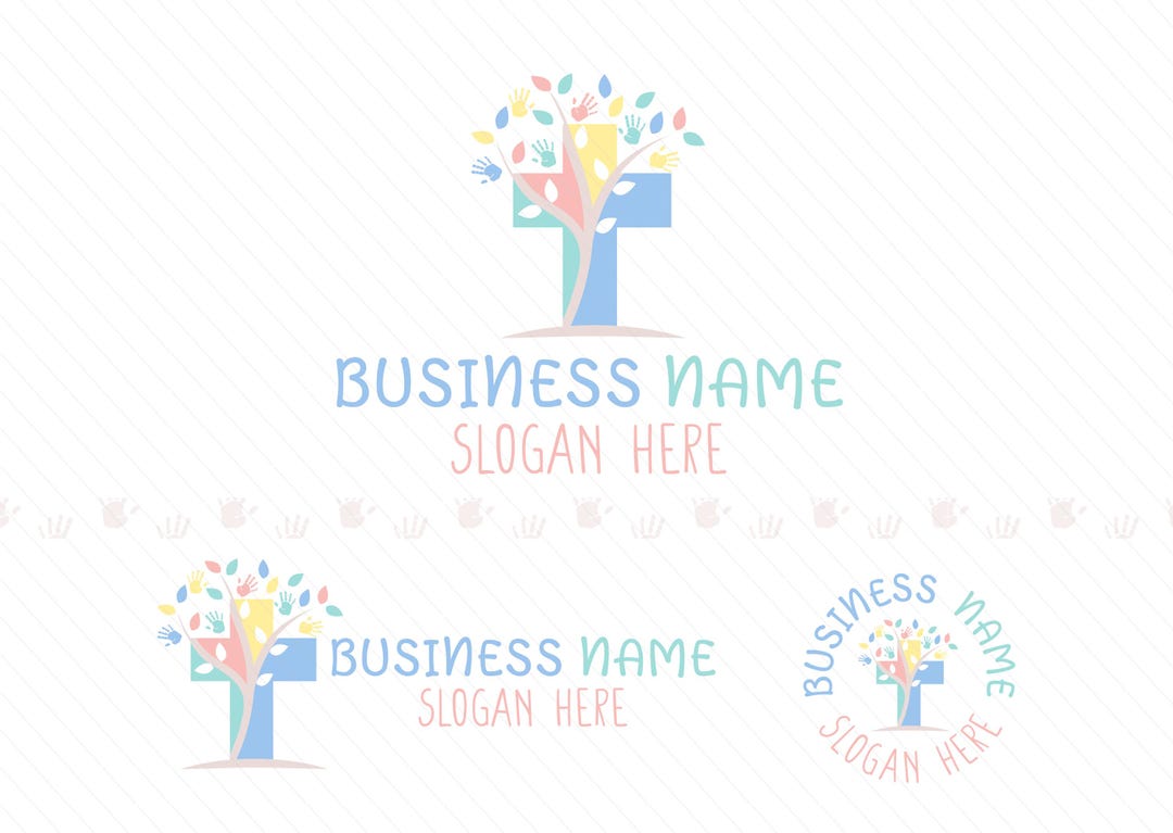 Modern Colorful Cross Preschool Logo - Faith Nursery & Kindergarten Logo - Kids Handprint Design - Daycare Logo - Education Logo