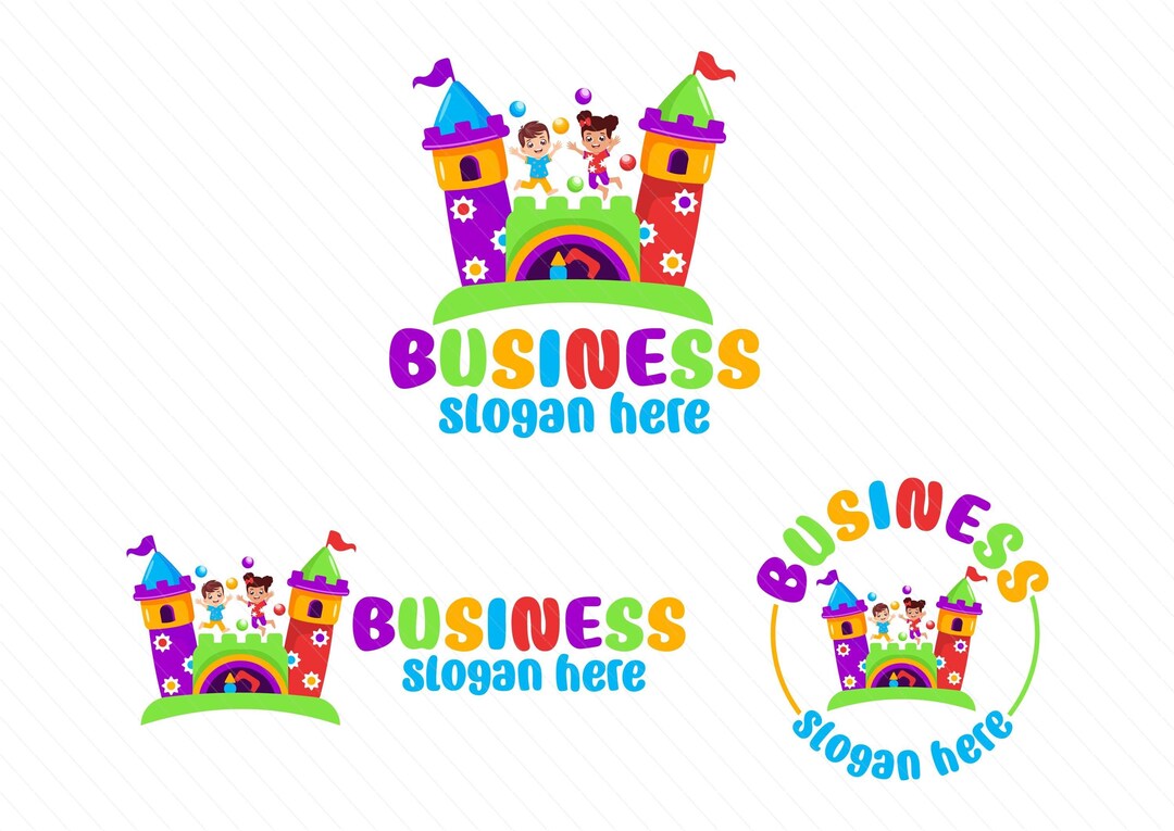 Colorful premade bouncy castle logo - Party Kids logo - Softplay - Playground - Ball Pit - Image 1