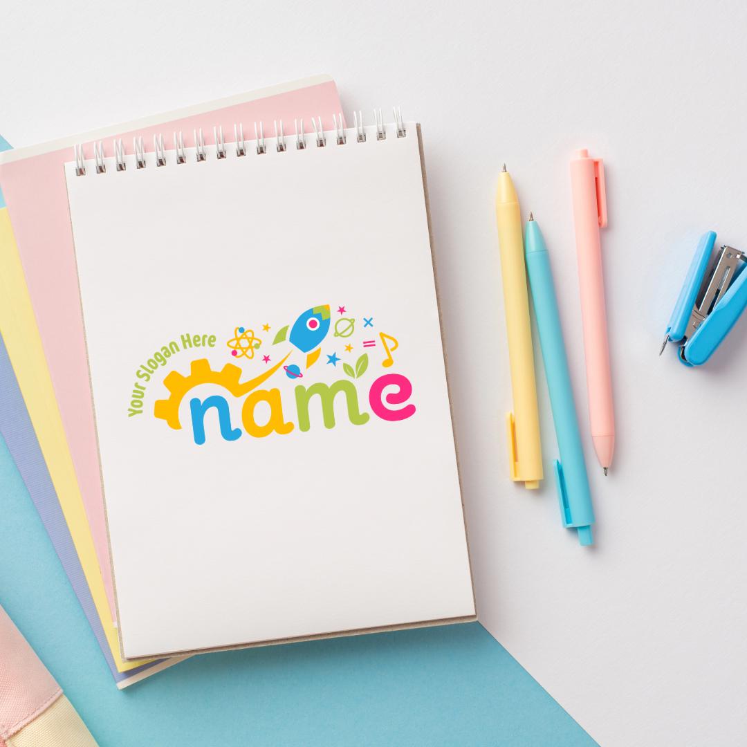 Colorful STEM Science Kids Logo - Ready-Made Educational Logo with Rocket, Planets | Montessori Learning, Educational Toys Branding - Image 3