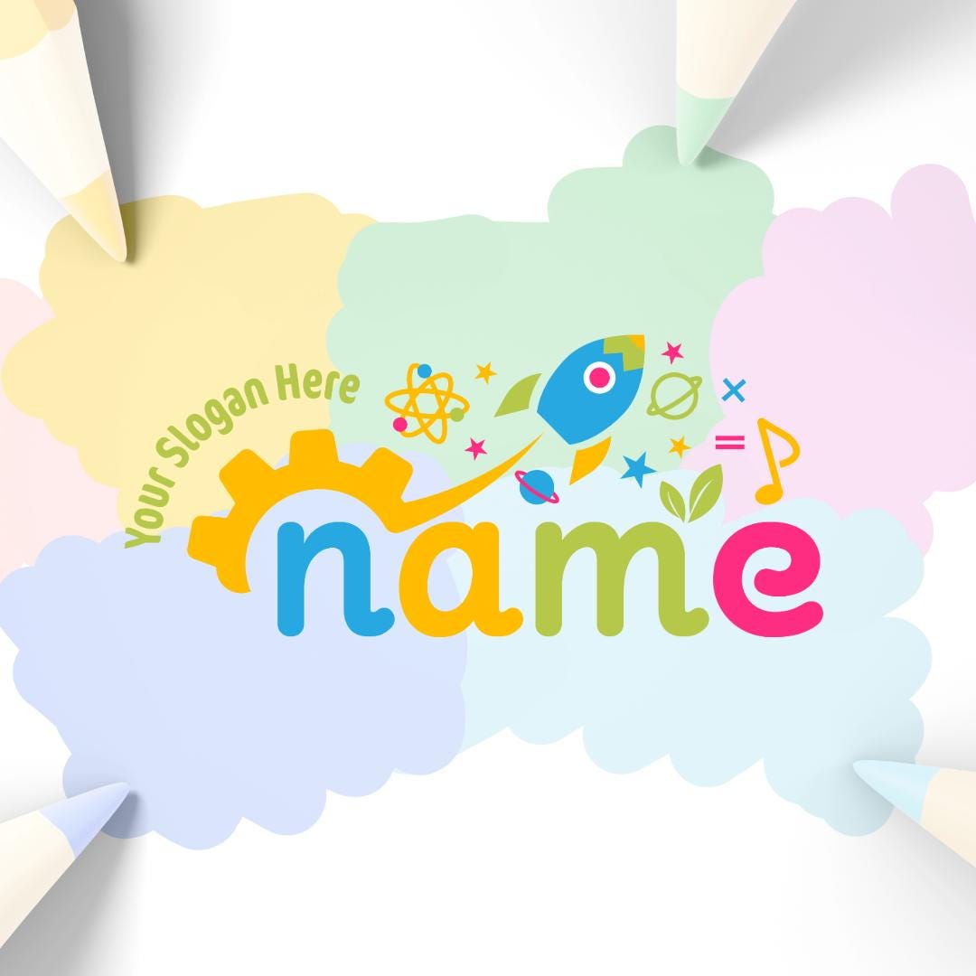 Colorful STEM Science Kids Logo - Ready-Made Educational Logo with Rocket, Planets | Montessori Learning, Educational Toys Branding - Image 5