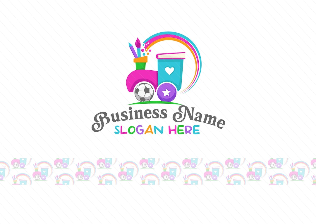 Cartoon Train Logo – Preschool, Education, Toys, Rainbow Logo Design