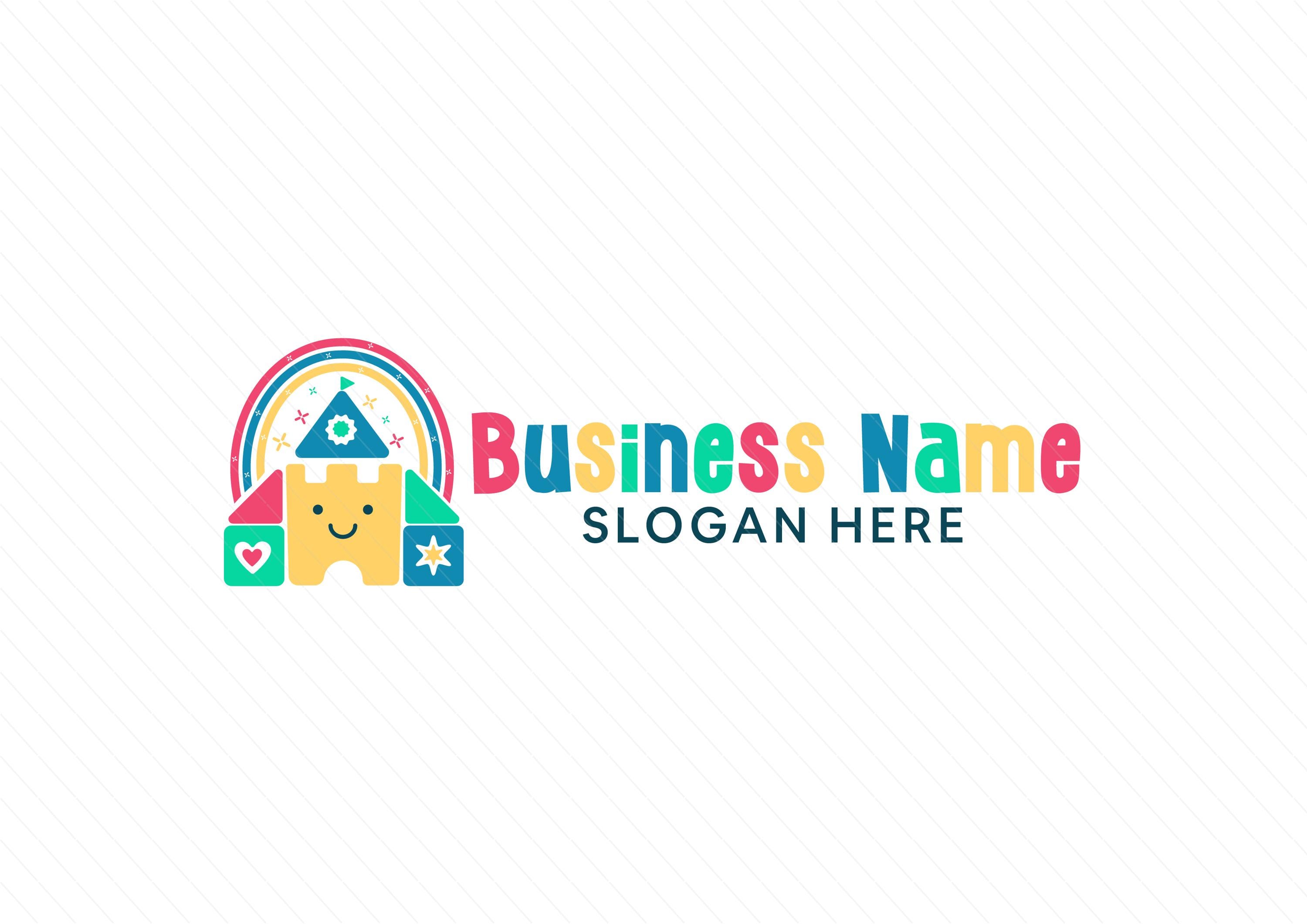 Colorful playful castle and rainbow logo with stars and flowers - Playground Logo - Preschool Logo - Education logo - Kids Party - Image 3